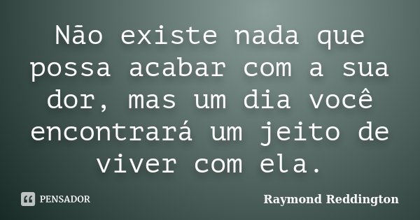 Não existe nada que possa acabar com a sua dor, mas um dia você encontrará um jeito de viver com ela.... Frase de Raymond Reddington.