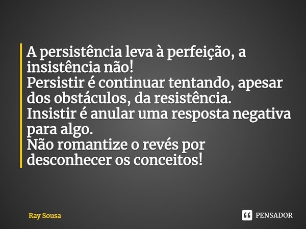 A persistência leva à perfeição,... Ray Sousa - Pensador