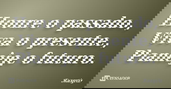 Honre o passado, Viva o presente, Planeje o futuro.... Frase de Razgriz.