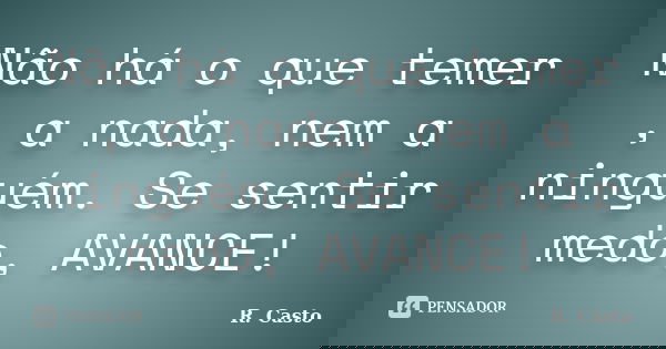 Não há o que temer , a nada, nem a ninguém. Se sentir medo, AVANCE!... Frase de R. Casto.