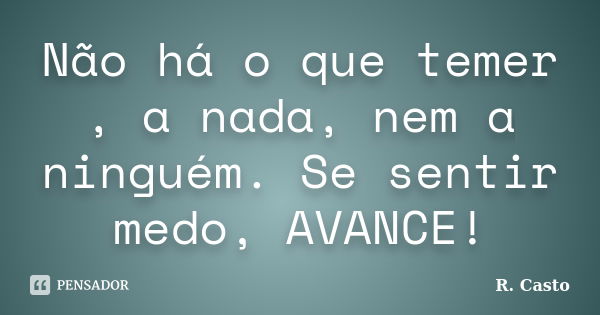 Não há o que temer , a nada, nem a ninguém. Se sentir medo, AVANCE!... Frase de R. Casto.