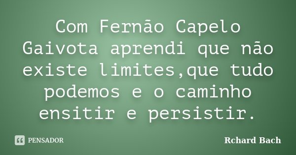Com Fernão Capelo Gaivota aprendi que não existe limites,que tudo podemos e o caminho ensitir e persistir.... Frase de Rchard Bach.