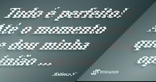 Tudo é perfeito! Até o momento que dou minha opinião ...... Frase de Rebeca F.