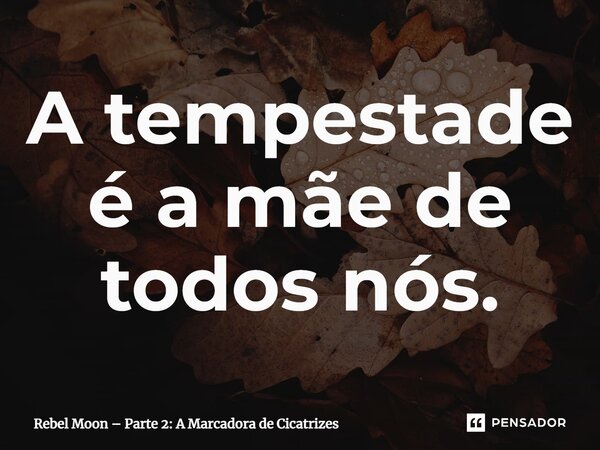 ⁠A tempestade é a mãe de todos nós.... Frase de Rebel Moon Parte 2: A Marcadora de Cicatrizes.