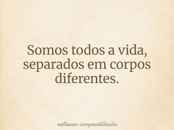 Somos todos a vida, separados em corpos diferentes.... Frase de reflexao.compartilhada.