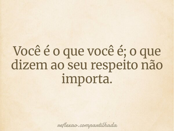 Você é o que você é; o que dizem ao seu respeito não importa.... Frase de reflexao.compartilhada.