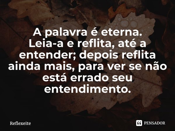 ⁠A palavra é eterna. Leia-a e reflita, até a entender; depois reflita ainda mais, para ver se não está errado seu entendimento.... Frase de Reflexeite.
