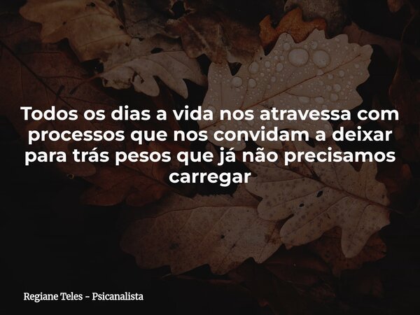 Todos os dias a vida nos atravessa com processos que nos convidam a deixar para trás pesos que já não precisamos carregar... Frase de Regiane Teles - Psicanalista.