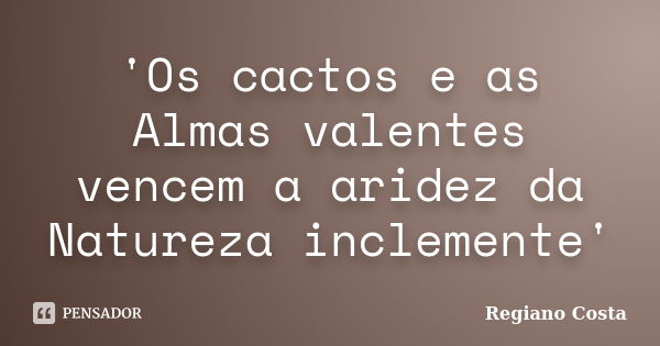 'Os cactos e as Almas valentes vencem a aridez da Natureza inclemente'... Frase de Regiano Costa.