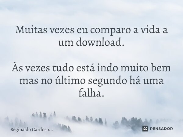 Muitas vezes eu comparo a vida a um download. Às vezes tudo está indo muito bem mas no último segundo a uma falha.... Frase de Reginaldo Cardoso....