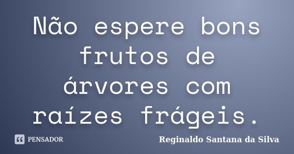 Não espere bons frutos de árvores com raízes frágeis.... Frase de Reginaldo Santana da Silva.
