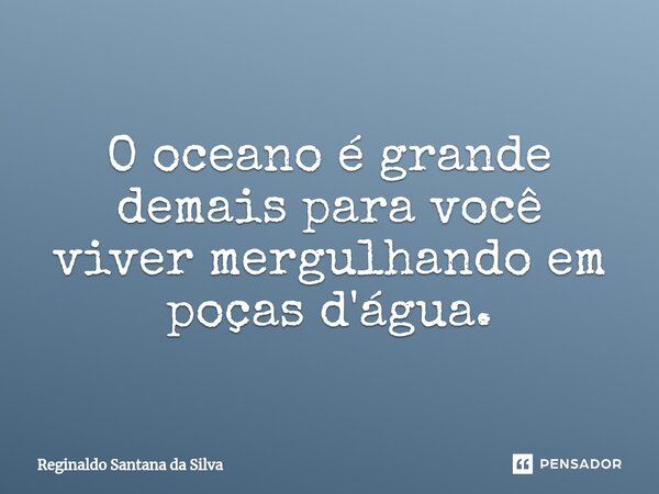 ⁠O oceano é grande demais para você viver mergulhando em poças d'água.... Frase de Reginaldo Santana da Silva.