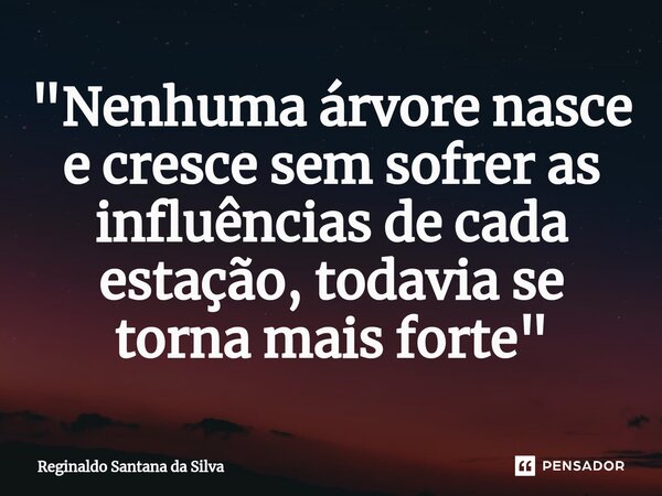 ⁠"Nenhuma árvore nasce e cresce sem sofrer as influências de cada estação, todavia se torna mais forte"... Frase de Reginaldo Santana da Silva.