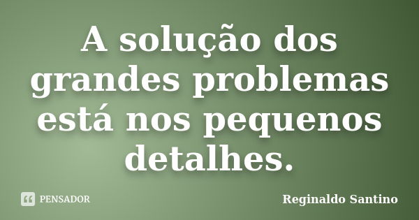 A solução dos grandes problemas está nos pequenos detalhes.... Frase de Reginaldo Santino.