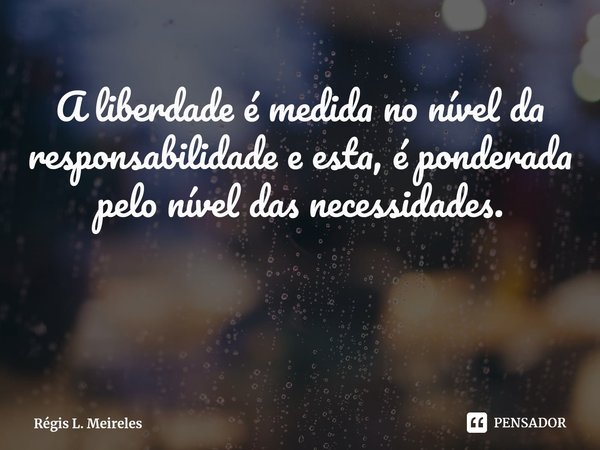 ⁠A liberdade é medida no nível da responsabilidade e esta, é ponderada pelo nível das necessidades.... Frase de Régis L. Meireles.