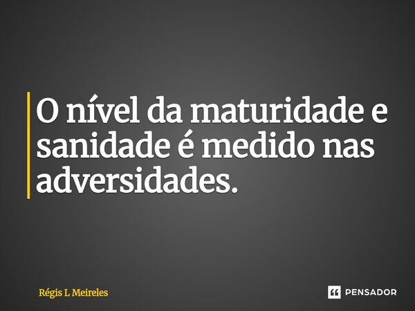 ⁠O nível da maturidade e sanidade é medido nas adversidades.... Frase de Régis L Meireles.