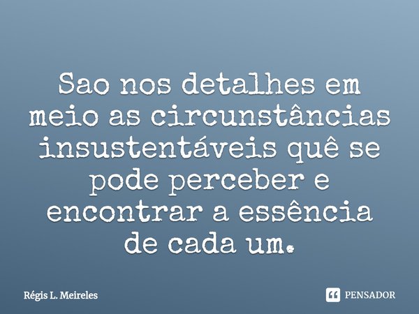 ⁠Sao nos detalhes em meio as circunstâncias insustentáveis quê se pode perceber e encontrar a essência de cada um.... Frase de Régis L. Meireles.