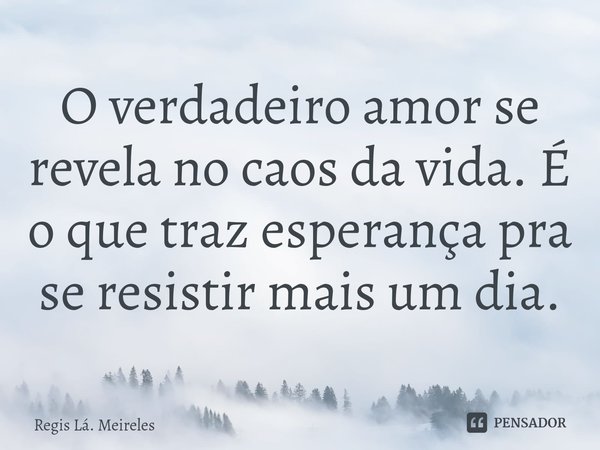 ⁠O verdadeiro amor se revela no caos da vida. É o que traz esperança pra se resistir mais um dia.... Frase de Regis Lá. Meireles.