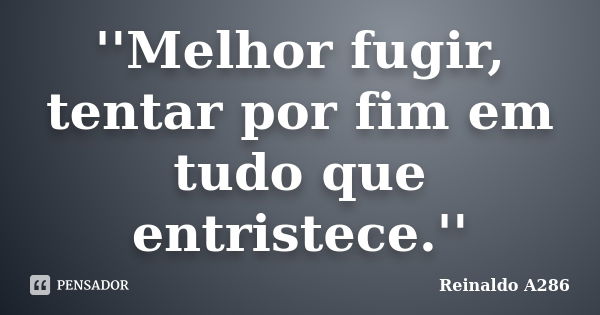 ''Melhor fugir, tentar por fim em tudo que entristece.''... Frase de Reinaldo A286.