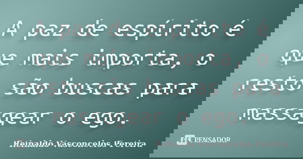 A paz de espírito é que mais importa, o resto são buscas para massagear o ego.... Frase de Reinaldo Vasconcelos Pereira.