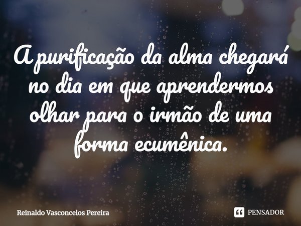 ⁠A purificação da alma chegará no dia em que aprendermos olhar para o irmão de uma forma ecumênica.... Frase de Reinaldo Vasconcelos Pereira.