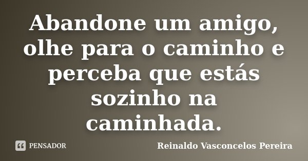 Abandone um amigo, olhe para o caminho e perceba que estás sozinho na caminhada.... Frase de Reinaldo Vasconcelos Pereira.