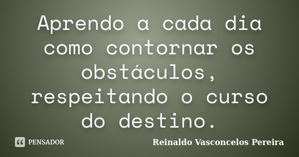 Aprendo a cada dia como contornar os obstáculos, respeitando o curso do destino.... Frase de Reinaldo Vasconcelos Pereira.