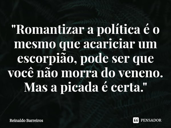 ⁠"Romantizar a política é o mesmo que acariciar um escorpião, pode ser que você não morra do veneno. Mas a picada é certa."... Frase de Reinaldo Barreiros.