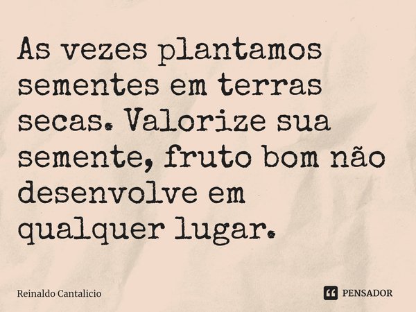 ⁠As vezes plantamos sementes em terras secas. Valorize sua semente, fruto bom não desenvolve em qualquer lugar.... Frase de Reinaldo Cantalicio.