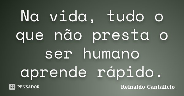 Na vida, tudo o que não presta o ser humano aprende rápido.... Frase de Reinaldo Cantalicio.