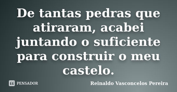 De tantas pedras que atiraram, acabei juntando o suficiente para construir o meu castelo.... Frase de Reinaldo Vasconcelos Pereira.