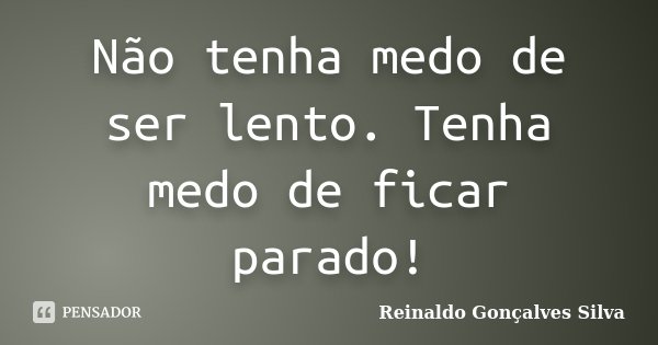Não tenha medo de ser lento. Tenha medo de ficar parado!... Frase de Reinaldo Gonçalves Silva.
