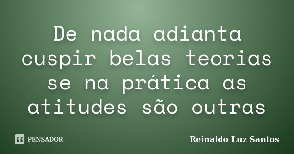 De nada adianta cuspir belas teorias se na prática as atitudes são outras... Frase de Reinaldo Luz Santos.