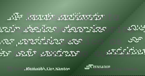 De nada adianta cuspir belas teorias se na prática as atitudes são outras... Frase de Reinaldo Luz Santos.