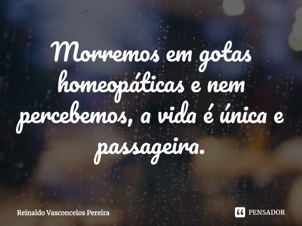 ⁠Morremos em gotas homeopáticas e nem percebemos, a vida é única e passageira.... Frase de Reinaldo Vasconcelos Pereira.