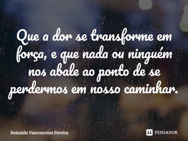 ⁠Que a dor se transforme em força, e que nada ou ninguém nos abale ao ponto de se perdermos em nosso caminhar.... Frase de Reinaldo Vasconcelos Pereira.