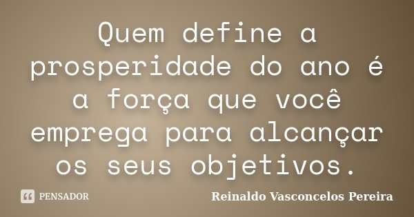 Quem define a prosperidade do ano é a força que você emprega para alcançar os seus objetivos.... Frase de Reinaldo Vasconcelos Pereira.
