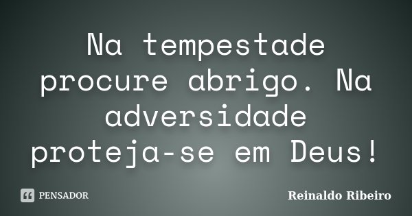 Na tempestade procure abrigo. Na adversidade proteja-se em Deus!... Frase de Reinaldo Ribeiro.