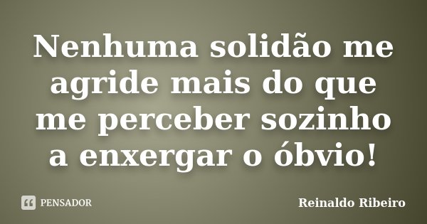 Nenhuma solidão me agride mais do que me perceber sozinho a enxergar o óbvio!... Frase de Reinaldo Ribeiro.