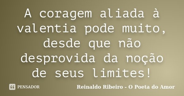 A coragem aliada à valentia pode muito, desde que não desprovida da noção de seus limites!... Frase de Reinaldo Ribeiro - O Poeta do Amor.