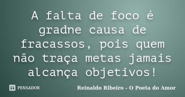 A falta de foco é gradne causa de fracassos, pois quem não traça metas jamais alcança objetivos!... Frase de Reinaldo Ribeiro - O Poeta do Amor.