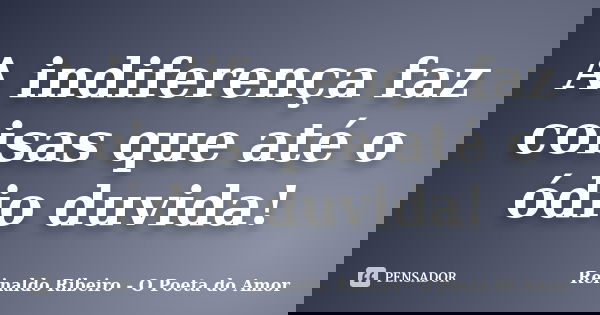 A indiferença faz coisas que até o ódio duvida!... Frase de Reinaldo Ribeiro - O poeta do Amor.