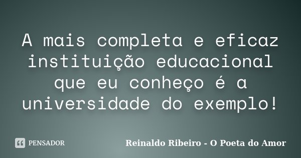 A mais completa e eficaz instituição educacional que eu conheço é a universidade do exemplo!... Frase de Reinaldo Ribeiro - O Poeta do Amor.