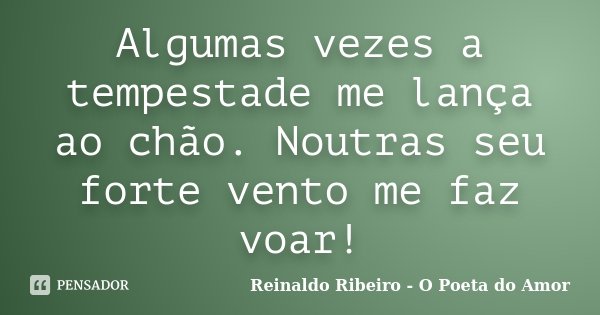 Algumas vezes a tempestade me lança ao chão. Noutras seu forte vento me faz voar!... Frase de Reinaldo Ribeiro - O poeta do Amor.