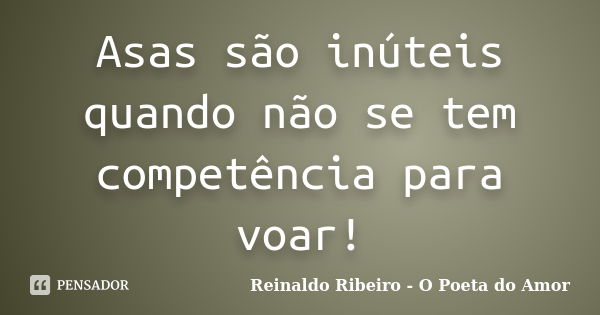 Asas são inúteis quando não se tem competência para voar!... Frase de Reinaldo Ribeiro - O poeta do Amor.