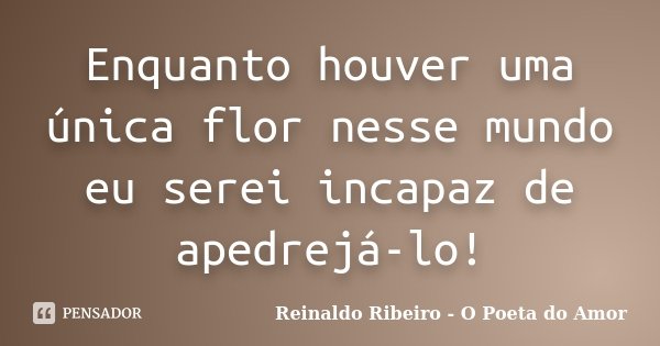 Enquanto houver uma única flor nesse mundo eu serei incapaz de apedrejá-lo!... Frase de Reinaldo Ribeiro - O poeta do Amor.