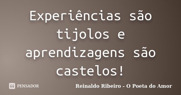 Experiências são tijolos e aprendizagens são castelos!... Frase de Reinaldo Ribeiro - O poeta do Amor.