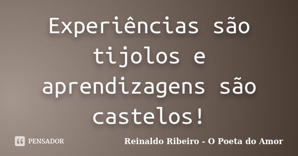 Experiências são tijolos e aprendizagens são castelos!... Frase de Reinaldo Ribeiro - O poeta do Amor.