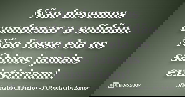 Não devemos condenar a solidão. Não fosse ela os sábios jamais existiriam!... Frase de Reinaldo Ribeiro - O Poeta do Amor.