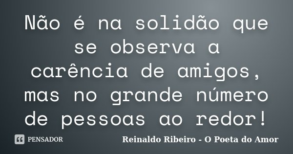 Não é na solidão que se observa a carência de amigos, mas no grande número de pessoas ao redor!... Frase de Reinaldo Ribeiro - O poeta do Amor.